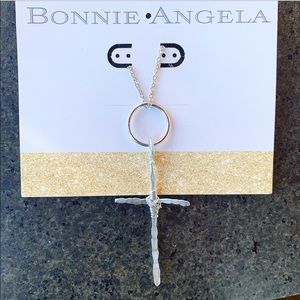 Bonnie Angela Small Hammered Cross Necklace Silver